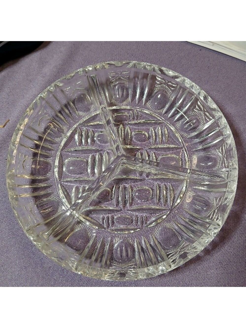 Vintage Cabaret Bowl 24% Lead Crystal 3 Section 6" Glass Dish German Made.